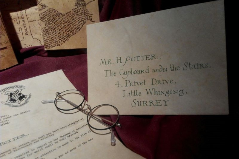 image of harry potter style glasses and a letter from Hogwarts