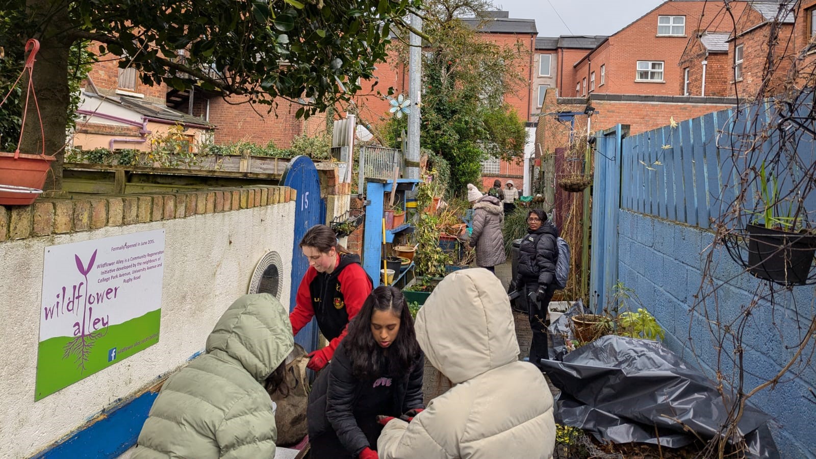 Students gathered at Wildflower Alley